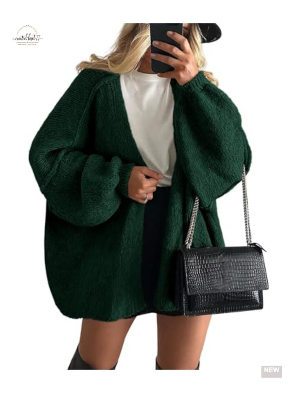 Open Front Oversized Cardigan Sweater Lantern Sleeve Knit Long Sleeve